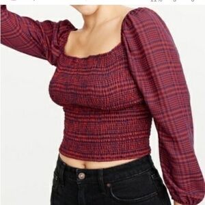 Abercrombie & Fitch Long Sleeve Square Neck Blouse in Plaid Print Size Medium
